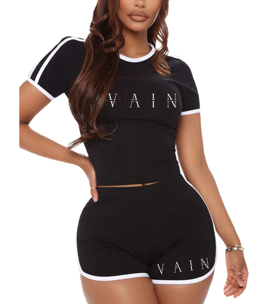 Vain’s Black With 2 Piece Outfit With Crop Top And Shorts