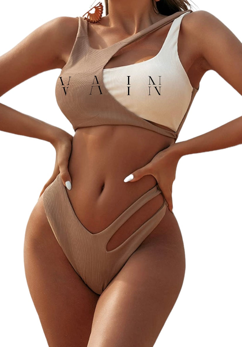 Vain’s Two Piece Color Block High Cut Bikini Set