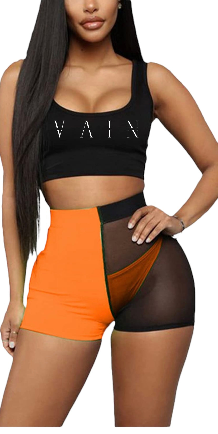 Vain’s 3 Piece Tank Crop Top Mesh See Through Shorts Set